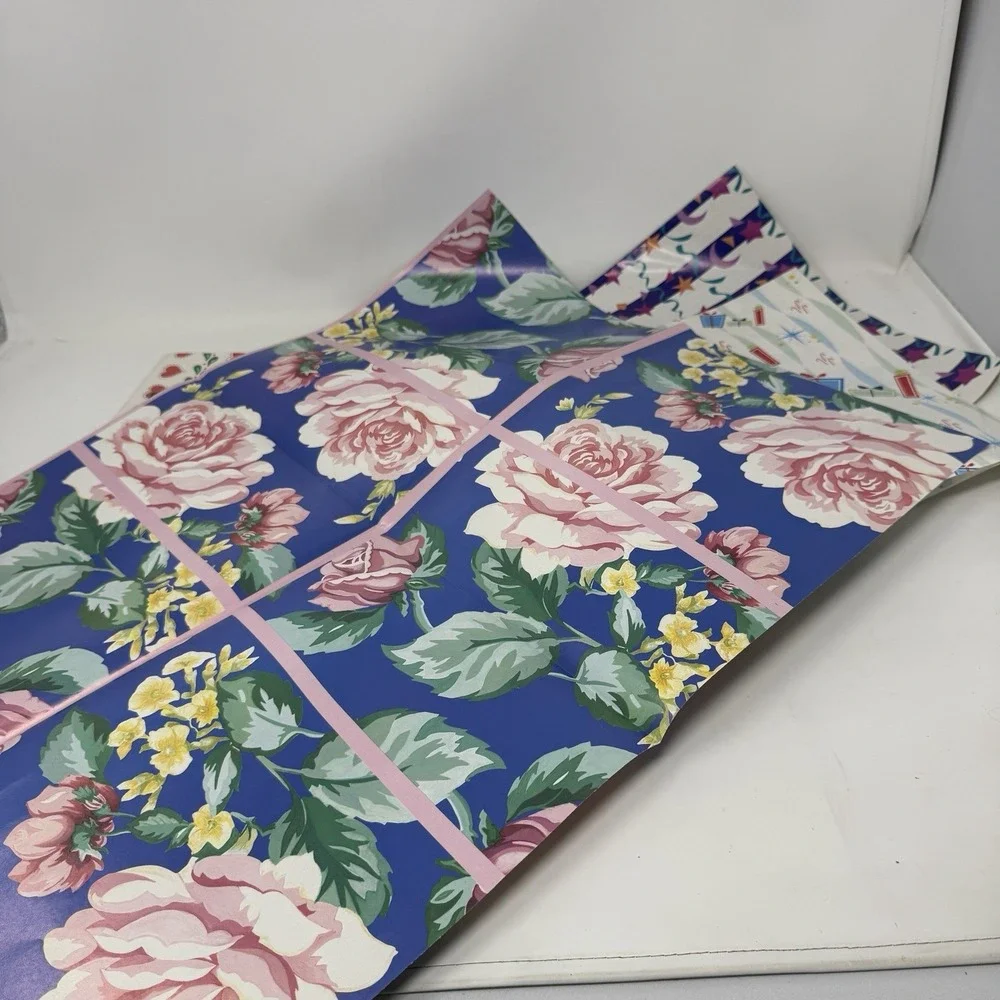 Vintage Lot  Folded Wrapping Paper Gift Wrap Hearts Winter Green Berries